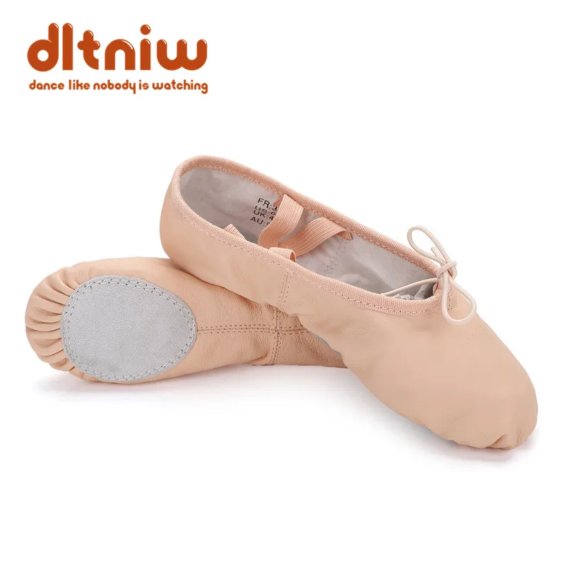 Профессиональные женские розовые пуанты из натуральной кожи с раздельной