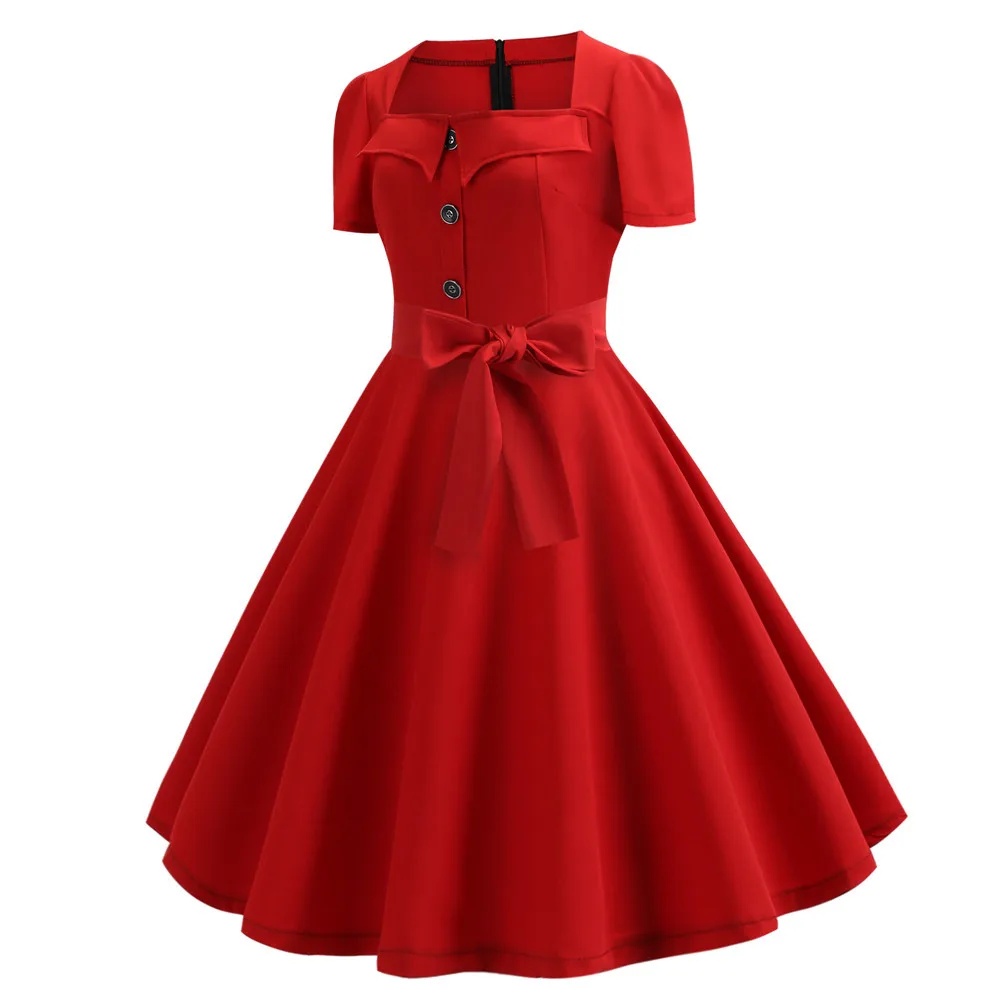 LAUZUOLA/синее женское винтажное летнее платье халат с коротким рукавом 50s 60s в стиле пин-ап расклешенное рокабилли Vestidos офисные вечерние платья