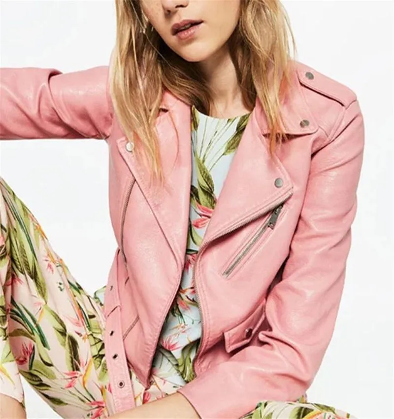 Куртка женская из искусственной кожи повседневный пиджак на молнии с воротником