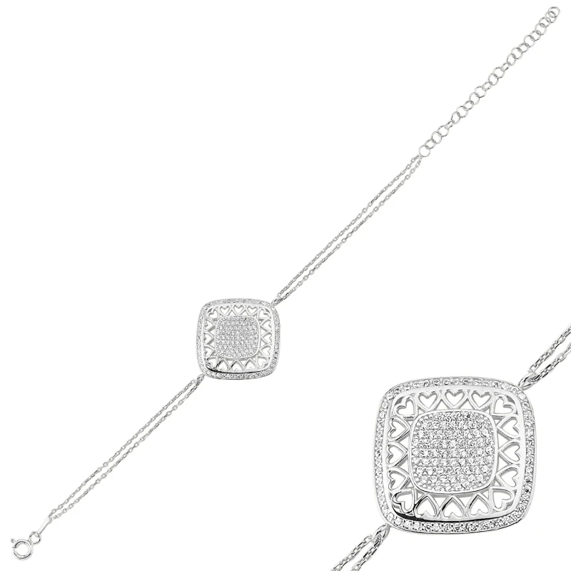

Silverlina Sterling Silver Heart Square Zircon Stone Bracelet