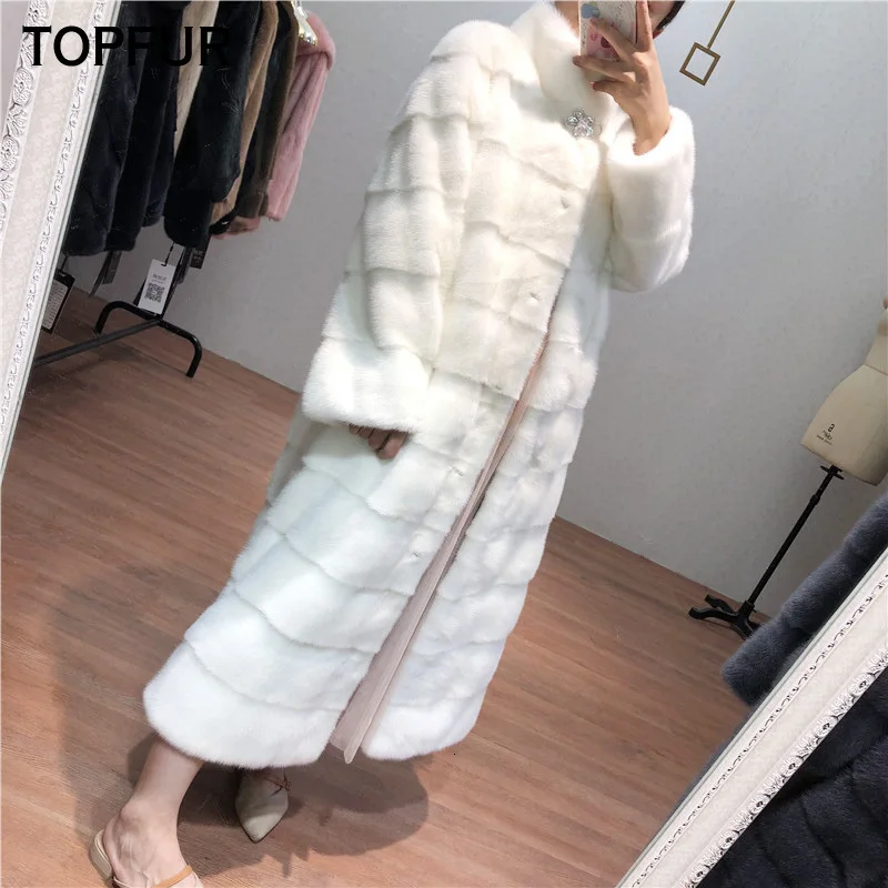 TOPFUR, новинка, модное зимнее женское длинное пальто, натуральный мех, пальто для женщин, белый натуральный мех норки, верхняя одежда и пальто, базовые куртки