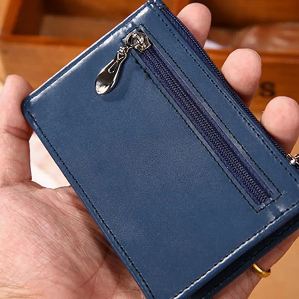 

Mini Small Women Men Faux Leather Coin Change Zipper Closure Wallet Card Holder