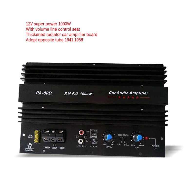 TiOODRE PA-80D 12V 1000W Speaker Subwoofer Bass Module Durable Lossless Amplifier Board High Power Car Audio Mono Channel |