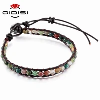 vintage leather bracelets 4mm matte stone 1 strands wrap bracelets woven multilayer boho bangles handmade jewelry dropship