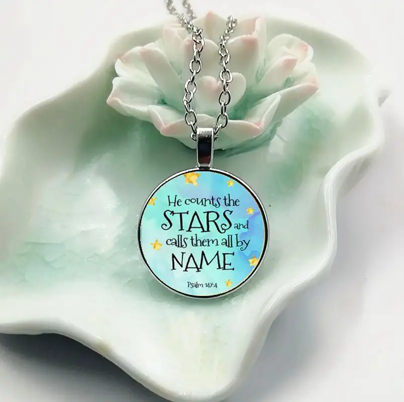 New Psalm 147:4 He Counts The Stars and Calls Them All by NAME Bible Verses Nursery Verse Necklace Fashion | Украшения и