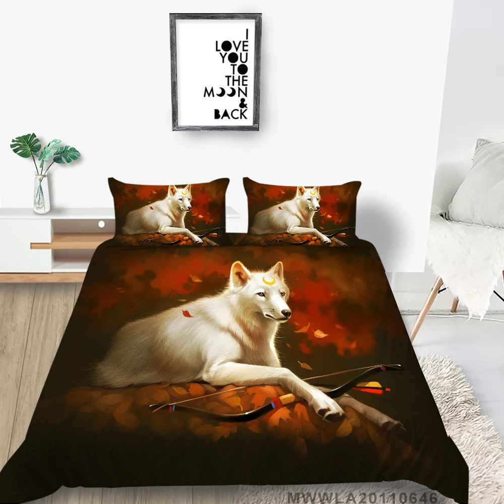 

Постельное белье Wolf God с бантом, художественный таинственный комплект с пододеяльником и красными листьями, Модный комплект для односпальн...