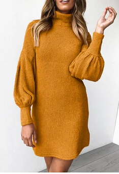 Новое модное женское осеннее однотонное мини-платье с длинными рукавами |