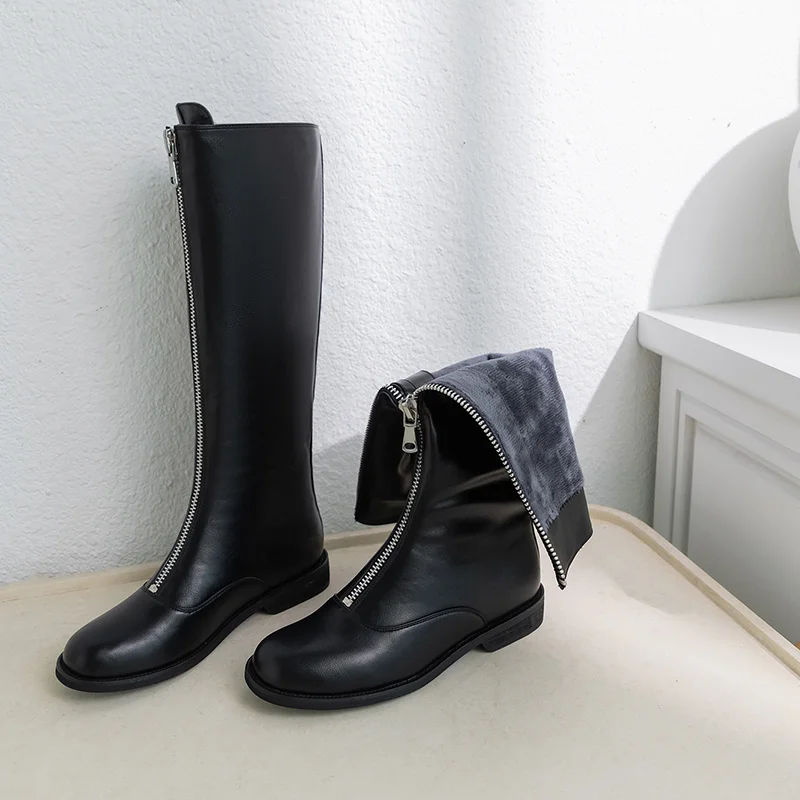 Зимние сапоги для верховой езды женские до колена из натуральной лакированной