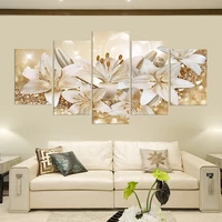 5 pieces of oil painting corridor living room wall art hd printing beautiful lily home modular poster home decoration frameless