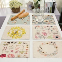1pcs bird pattern kitchen placemat cotton linen flower pad dining table mats coaster bowl cup mat 4232cm home decor mp0097