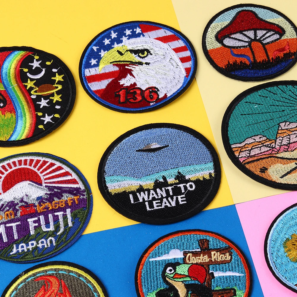 Круглая вышивка с американским орлом масляная живопись патчи хризантемой