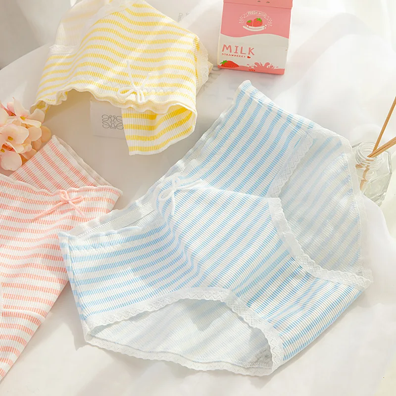 

Хлопковые трусики для девочек, трусики в полоску с бантом, удобное нижнее белье, приятные для кожи трусики для женщин, Симпатичные трусики, н...