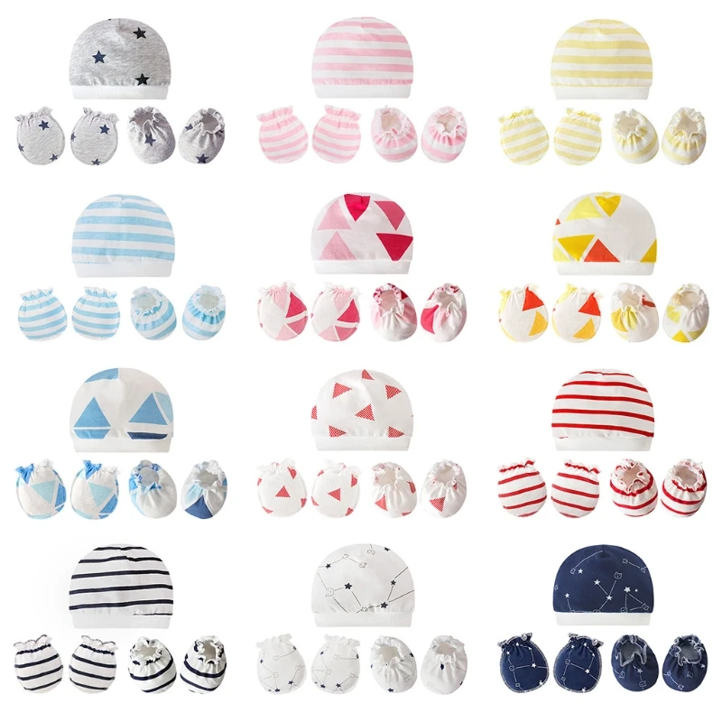 

Newborn Mittens Socks Beanies Cap Kit Baby Soft Cotton Gloves Hat Foot Cover Set for Infants