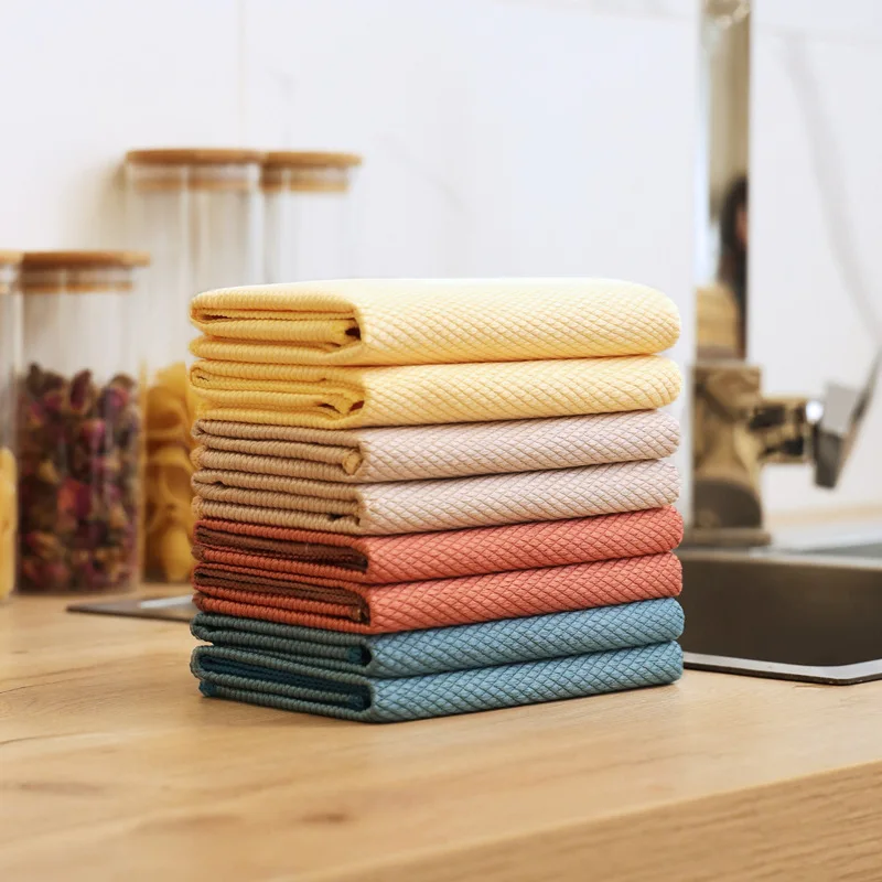 

10pcs Fish Scale Microfiber Rag Water Absorbable Cloth Reusable Wave Pattern Cleaning Tool for Glass Kitchen Supply TS2
