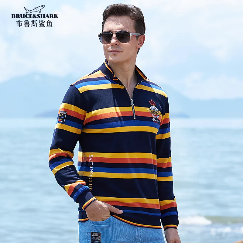 

Bruce&Shark Winter Men's Polo Long SleeveThicken Warm Stretch Cotton Striped Loose Super Quality Fashion Casual Big size 4XL
