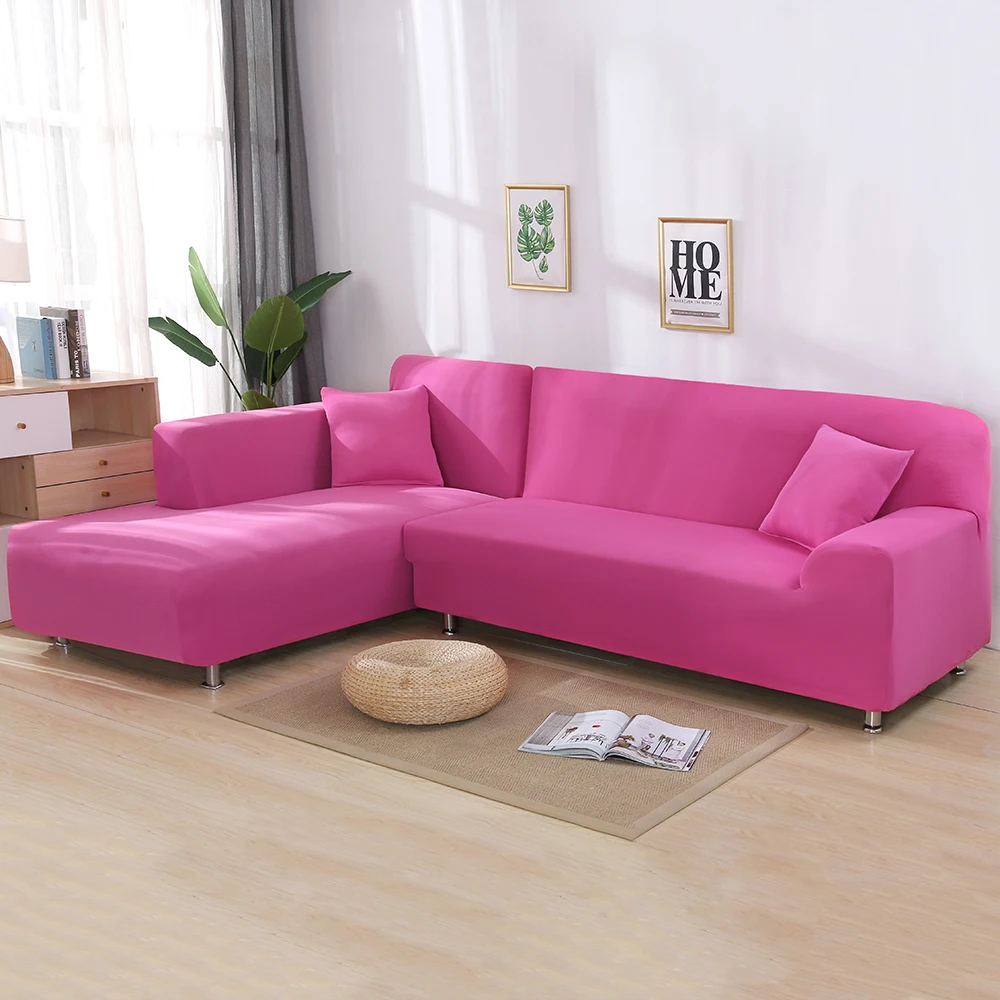 rose red Сплошной цвет 2 шт. Чехлы для углового дивана гостиной стрейч эластичный l-образный чехол для дивана Универсальный шезлонг чехлы - Цвет: rose red