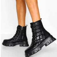 women boots black high heels ankle boots female high quality waterproof zipper boots winter black plaid non slip footwear