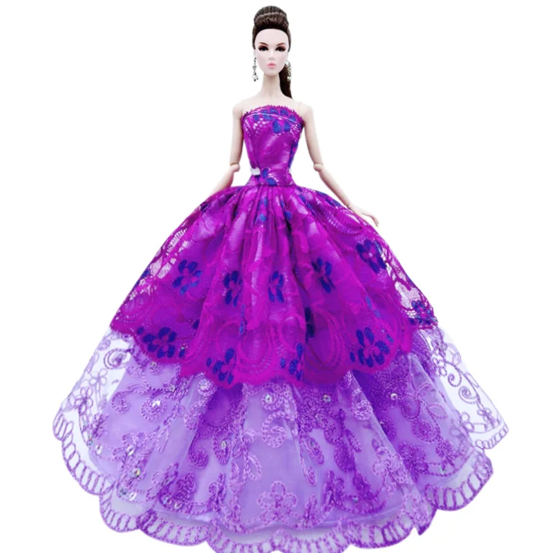 1/6 Elegant Purple Floral Lace Wedding Dress For Barbie Doll Clothes Off Shoulder Princess Gown 30cm Dolls Accessory Kid DIY Toy