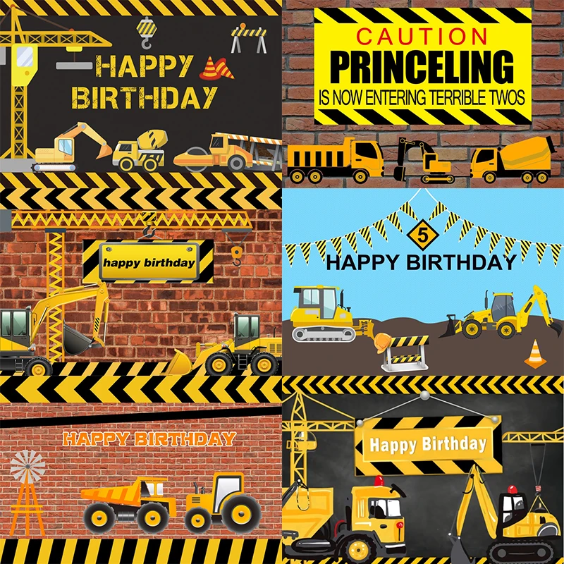 Construction Dump Digger Truck Photography Backdrop Happy Birthday Party Photo Background  Holiday Studio Booth Decor Prop