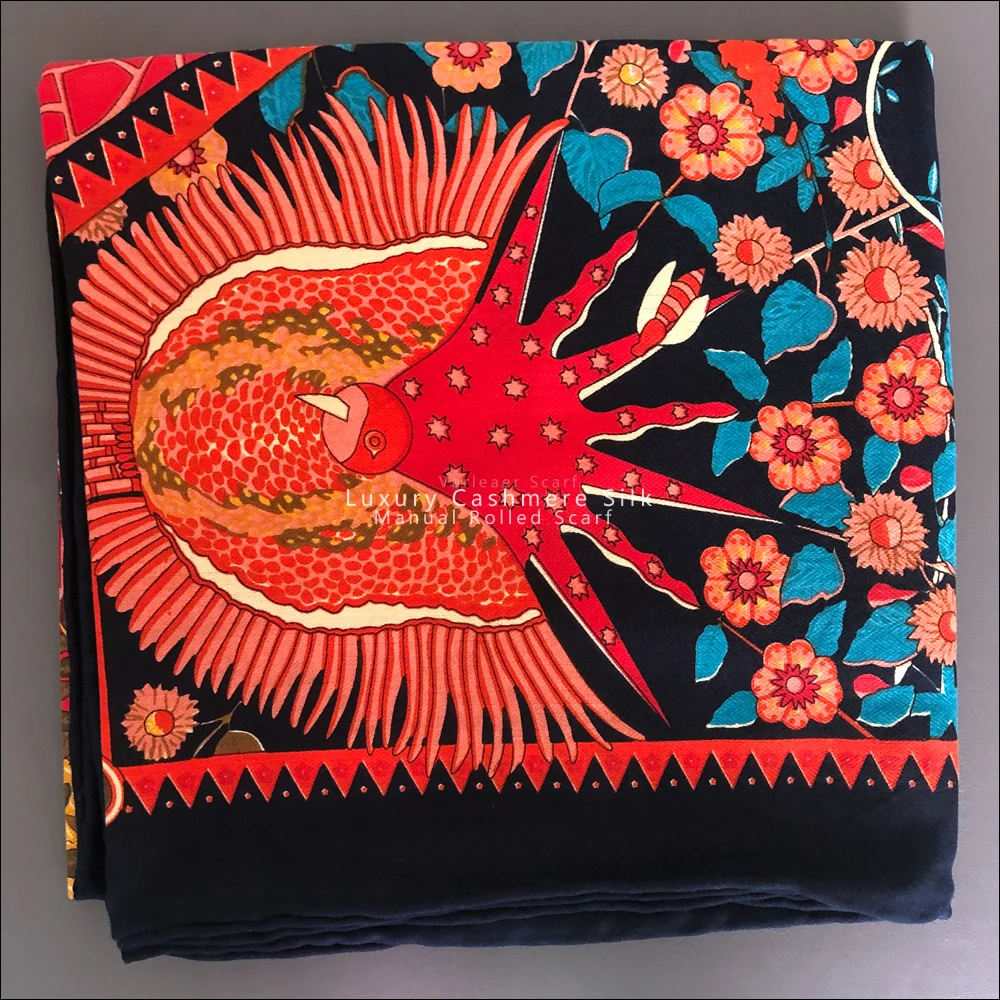 

70% кашемировый шарф с принтом дерева, 30% шелк, фирменный дизайнерский большой кашемировый шарф, зимние теплые шали, 130 см, ручная работа, 130 см