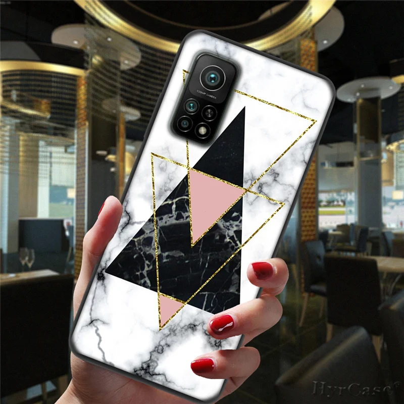 Marble Geometric Art Black Phone Case For Xiaomi Mi 10T Lite 10 Ultra Redmi Note 9S 7 8 9 Note9 Pro 8T Silicone Back Cover xiaomi leather case cosmos blue