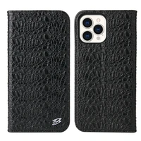 fierre shann genuine leanther flip cover case for iphone 13 mini 12 pro max built in magnet real leather crocodile pattern case