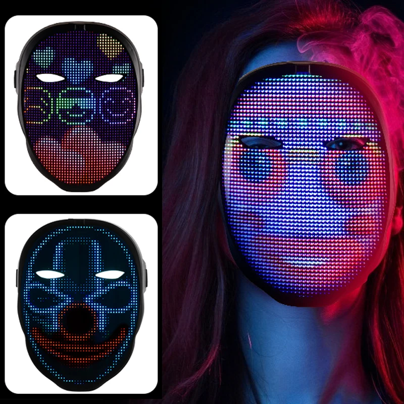 

LED Mask, Party toy Gift, Bluetooth Connection Mobile APP Control, DIY Upload Photos, Edit Text, Built-in Battery