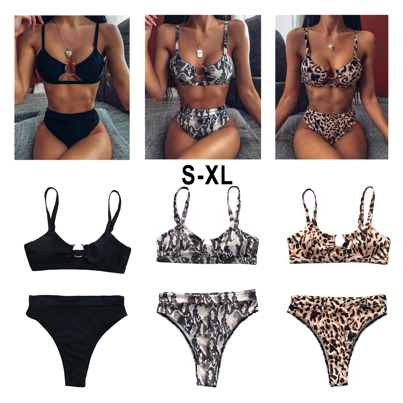 

Bikini Set Two Pieces Strappy Bralette Top Brazilian Swimwear Bathing Suit Female Bather Triangle Suit Beachwear Tankini