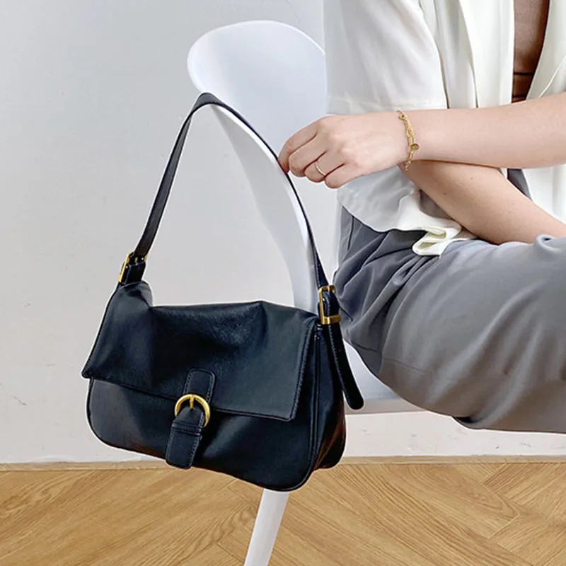 

Retro Designer Woman Hand bags Plain Luxury Handbags Women Shoulder Bag Ladies Underarm Bags Casual Flap Soft PU Handbags