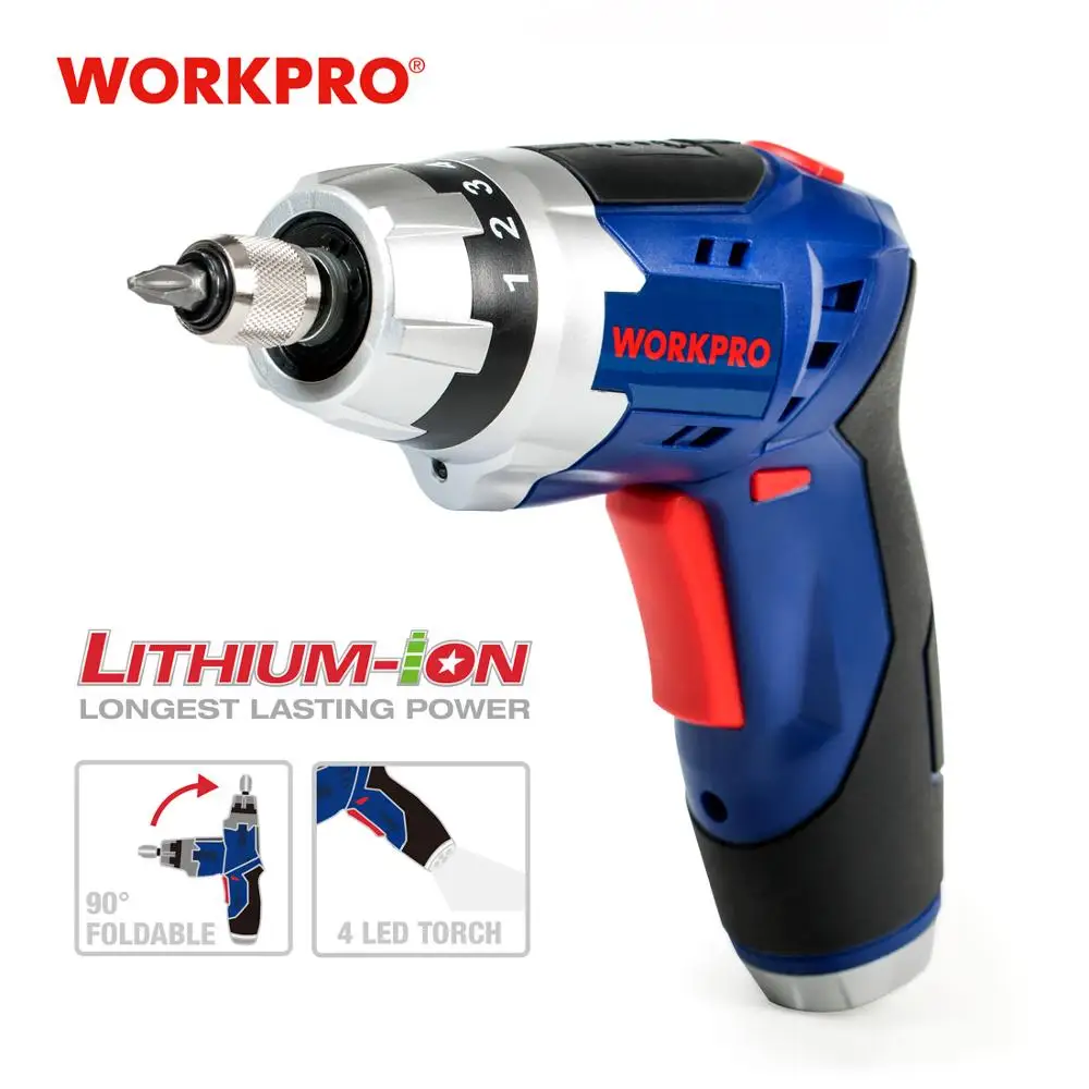 WORKPRO 3,6 В Беспроводная отвертка складная электрическая отвертка перезаряжаемая отвертка с рабочий светильник