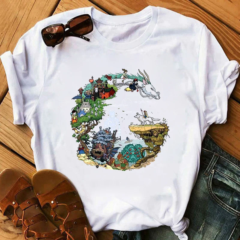 T-shirt à manches courtes pour femme  à la mode  dessin animé Totoro Studio Ghibli graphique