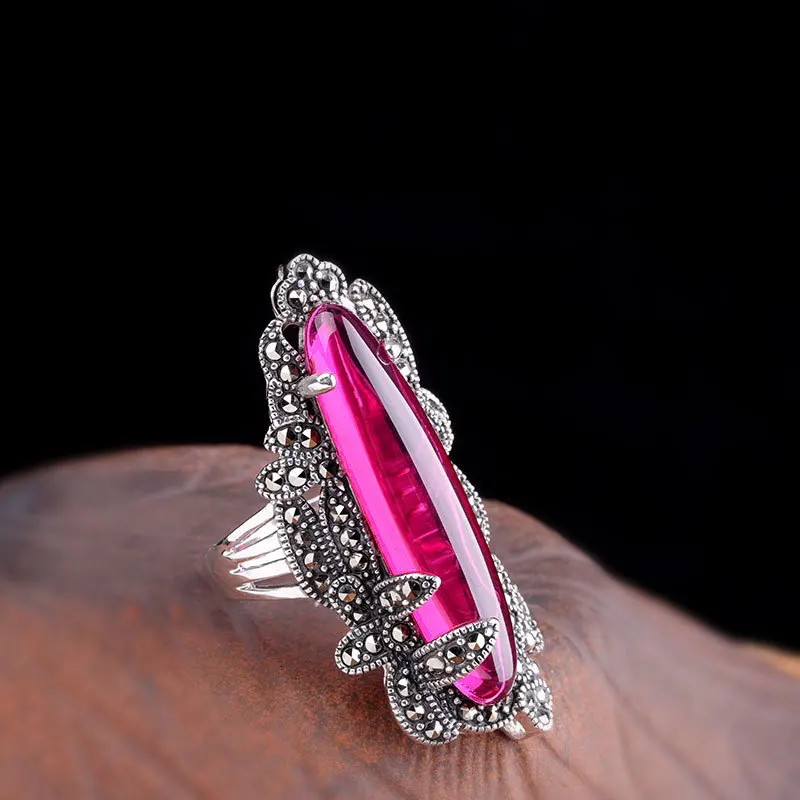 Женское кольцо из серебра 925 пробы с изумрудом топазом белым нефритом черным