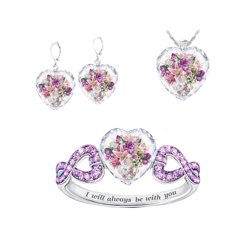 

Classic Exquisite Heart-shaped Flower Crystal Necklace Ring Earrings Women's Jewelry Jewelry Wedding Holiday Gifts Wholesale