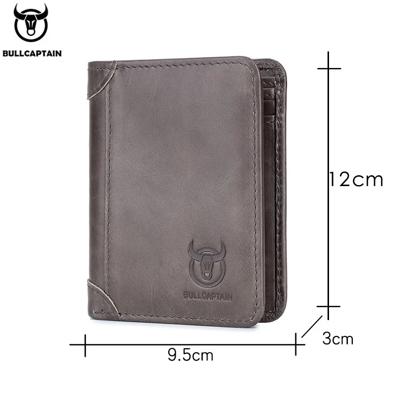 Мужской кожаный бумажник Bullcaptain коричневый короткий кошелек с отделением для