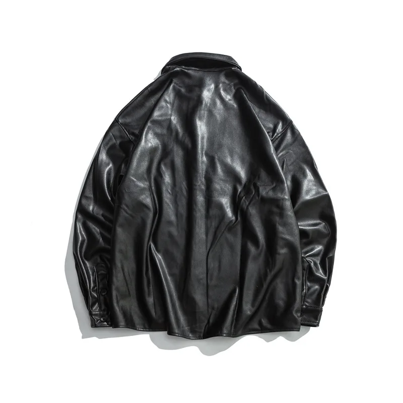 KIOVNO мужчин модная кожаная одежда рубашки для мальчиков с отложным воротником