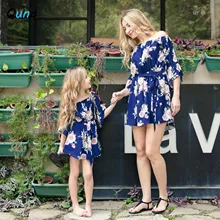 Floral Mother Daughter Dress 2021 Summer Chiffon Mini Dresses for Women Girl Ruffle Sweet Mommy and Me Family Matching Outfit