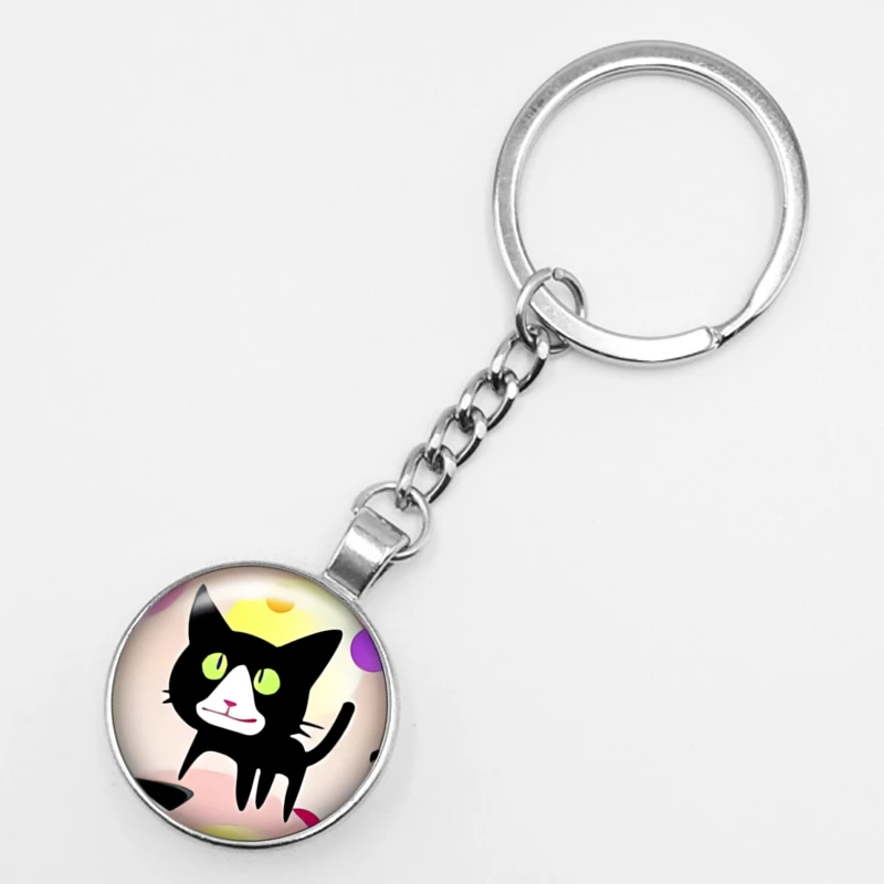 

2020New Hot Funny Funny Cat Pattern Series Glass Cabochon Keychain Ladies Bag Key Chain Fashion Keychain Gift