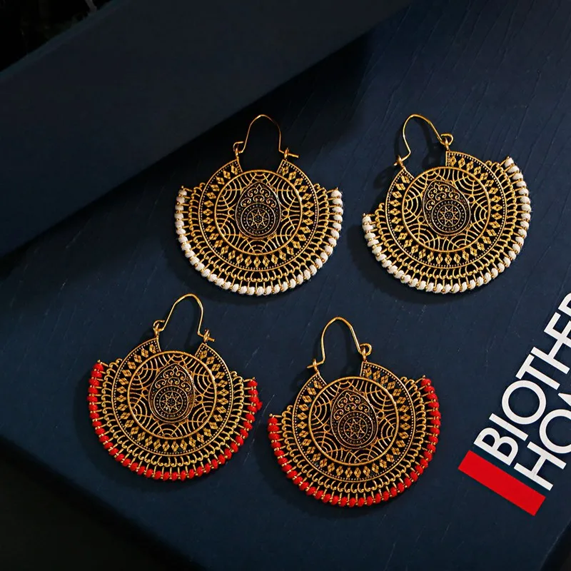 2020 индийские женские большие круглые серьги Jhumka с полым цветком подвески из