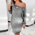 Женское винтажное платье-пуловер с принтом сердечек, с длинным рукавом