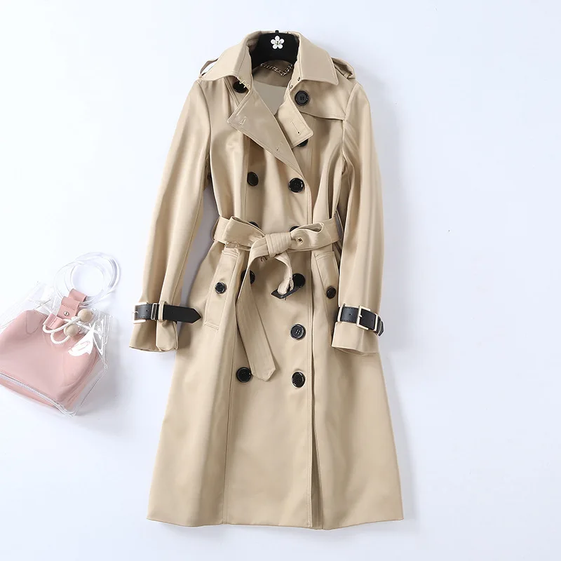 Тренчкот женский двубортный длинный Модная приталенная ветровка с длинным