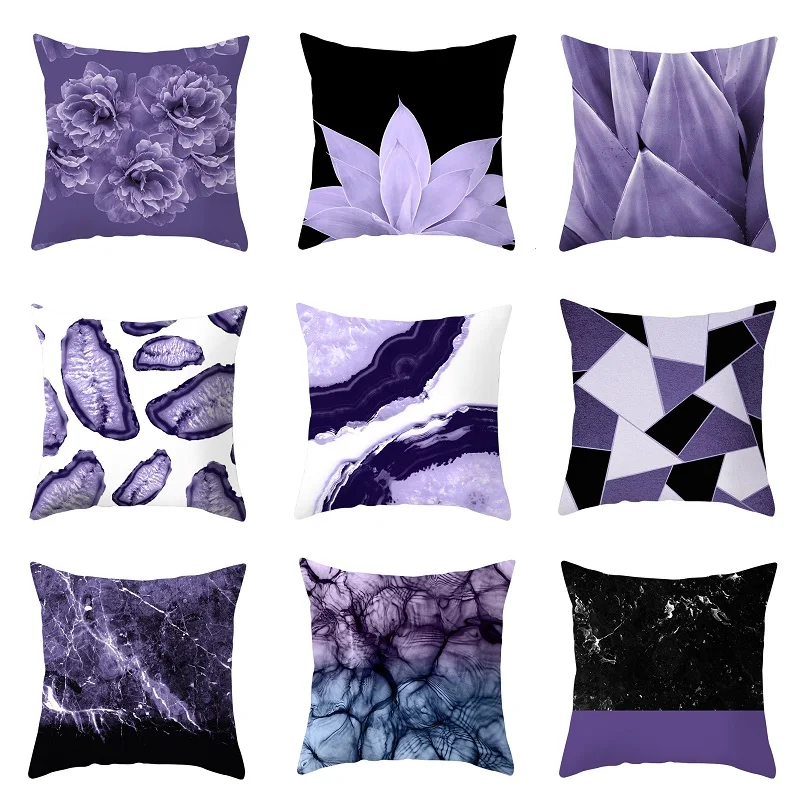 

Purple Geometric Pillowcase Series Peach Skin Customization Nordic Style Square Sofa Bed Pillowcase Household Goods 45*45cm/pc