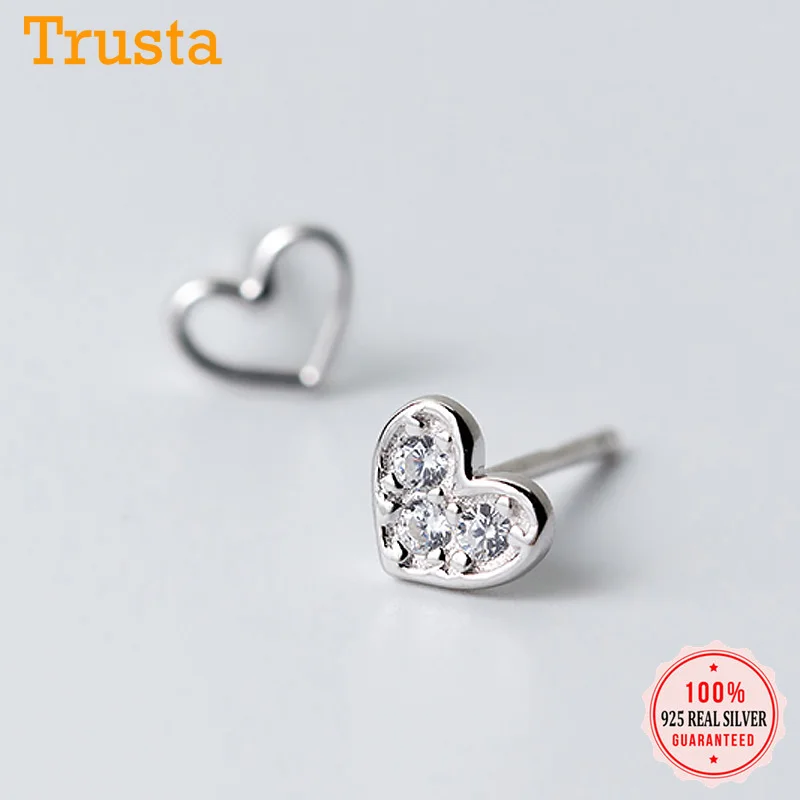 Женские серьги гвоздики Trusta из 100% стерлингового серебра 925 пробы с сердцем