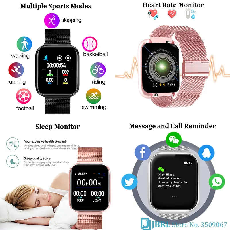 

Stainless Steel Smart Watch Women Men Smartwatch For Android IOS Electronics Smart Clock Fitness Tracker Square Smart-watch Hour