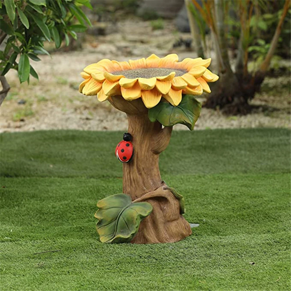 

1pc Handmade Resin Sunflower Bird Bath Brown Green Sunflower Bird Bath And Feeder Outdoor Home Backyard Garden Decoration