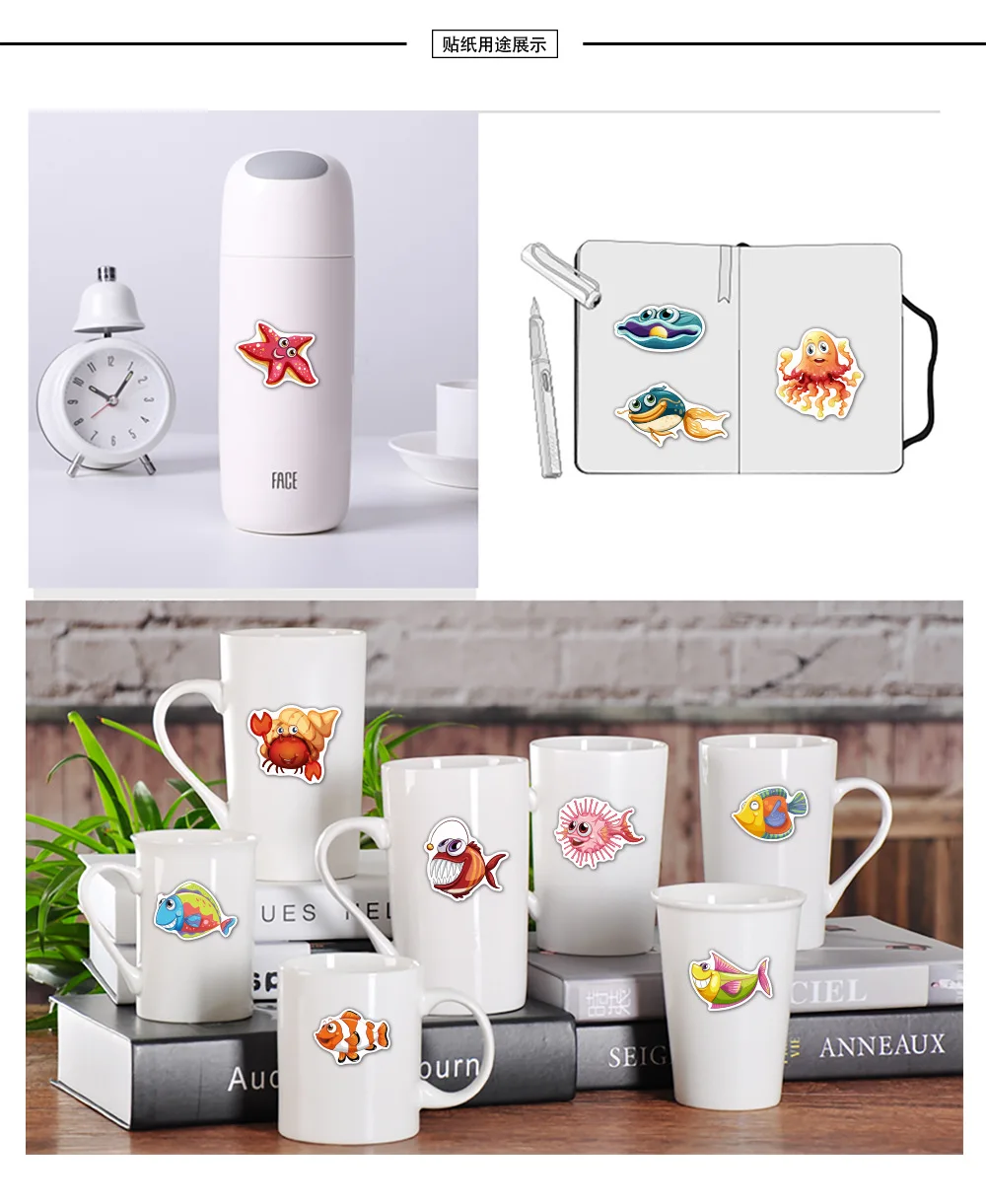 10/40pcs Mixed Cute Undersea Fish Cartoon Stickers Toy for Children Ocean Shark Decal Animal Kids Boy Girl Rewards Sticker | Игрушки и