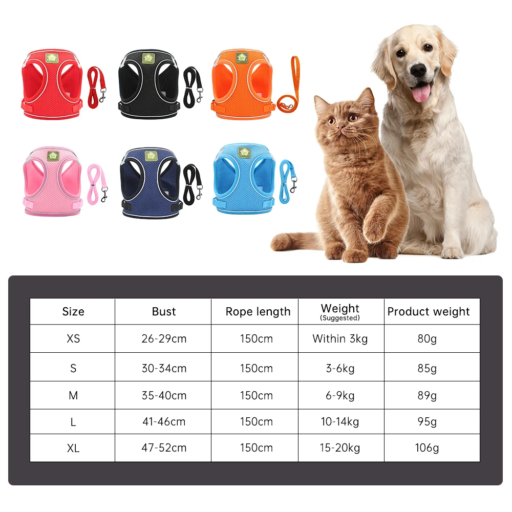 

XS-XL Outdoor Walking Puppy Small Dogs Harnesses Vest Leash Set Reflective Dog Cat Vest Harness Pet Leash Set Dropshipping