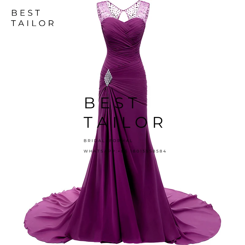 Женское шифоновое вечернее платье-русалка зеленое платье со шлейфом и бусинами с