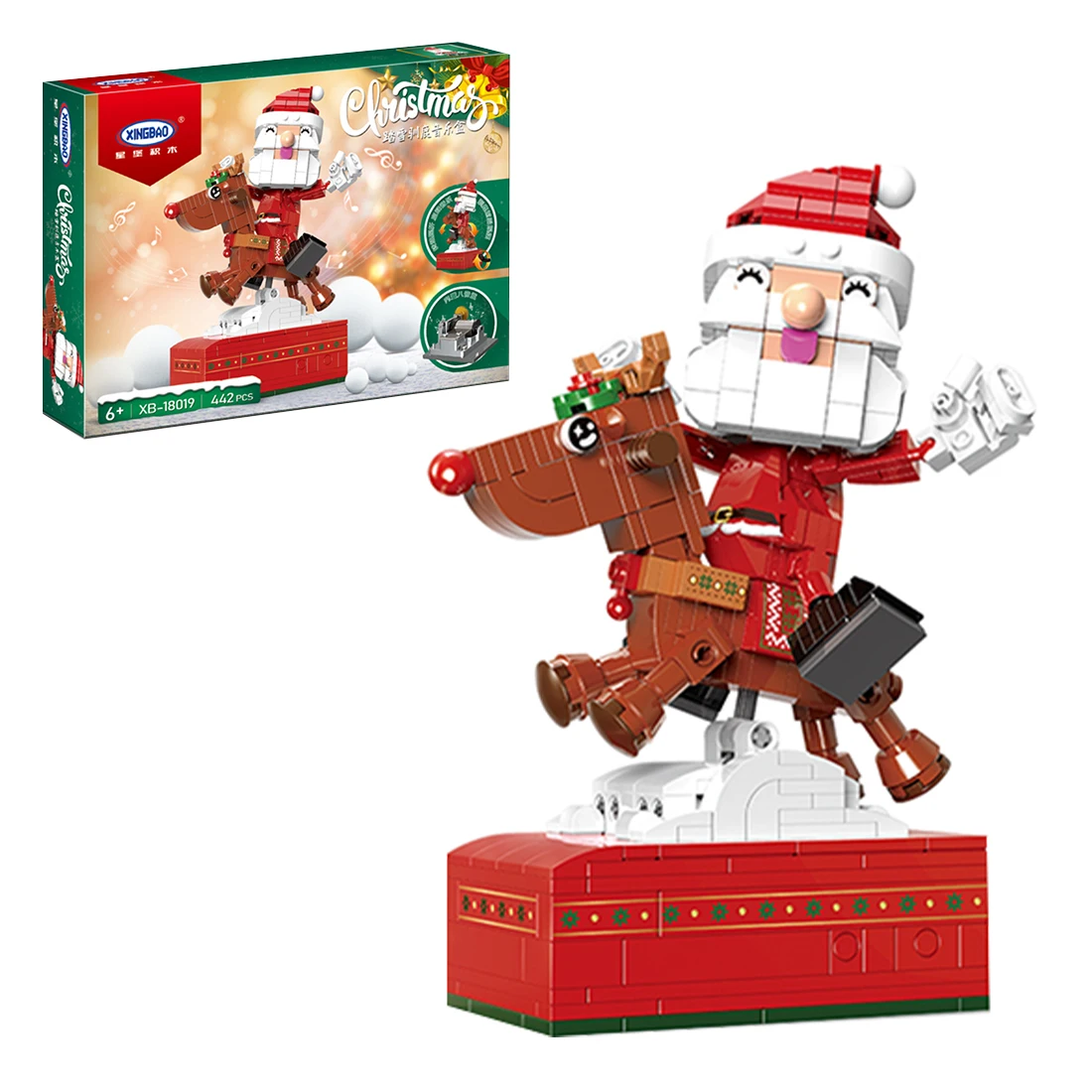 

442Pcs Christmas Movable Santa Claus Reindeer Music Box Model Bricks Kit Building Blocks MOC Set Construction Toy For Kids Gifts