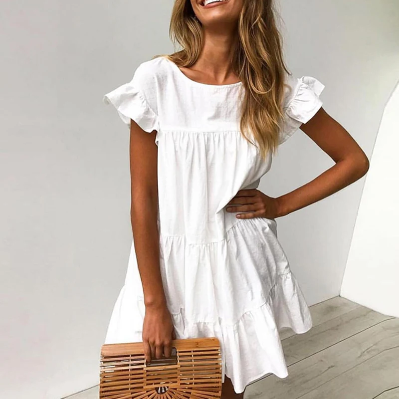 Платье женское в горошек повседневный короткий сарафан-трапеция с