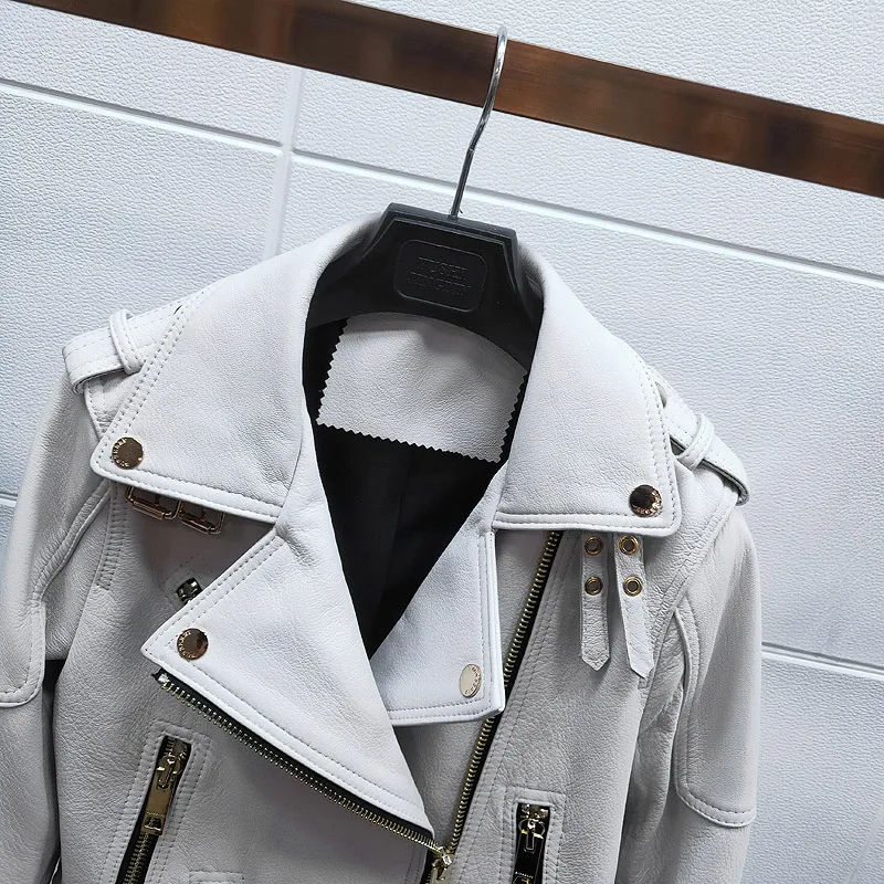 Весенняя белая Роскошная куртка из овечьей кожи Женская приталенная Куртка Jaqueta